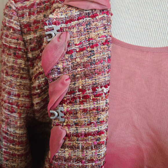 Paule Vasseur Pink Tweed 3-Piece Suit Size 44 US 12 Red Pink - Picture 5 of 9